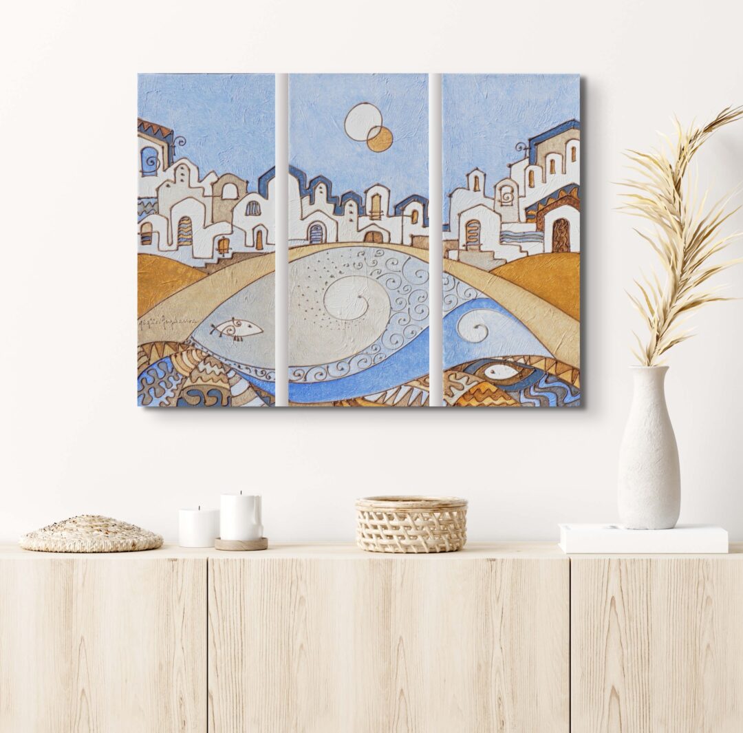 Trittico Mare Mosso Celeste