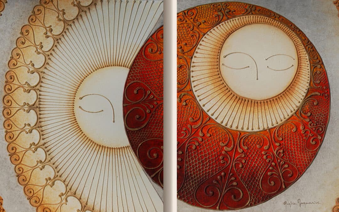 Díptico Sol Luna naranja