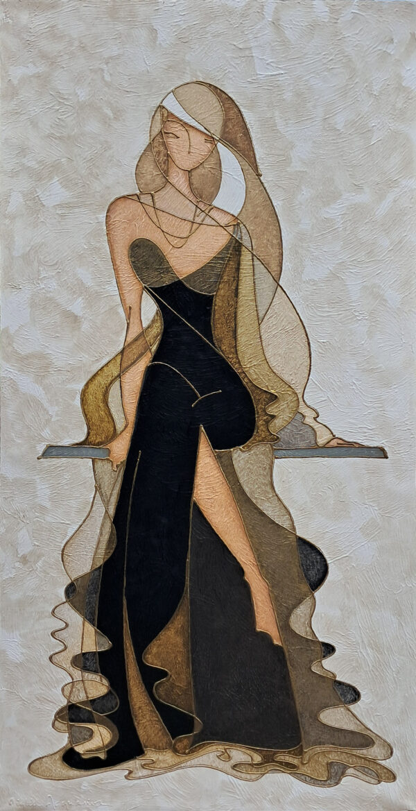 Donna Seduta - Vestito nero.