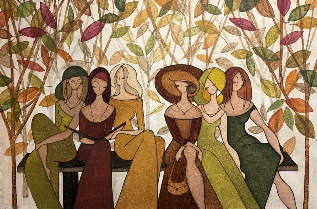 Seis mujeres sobre verdes