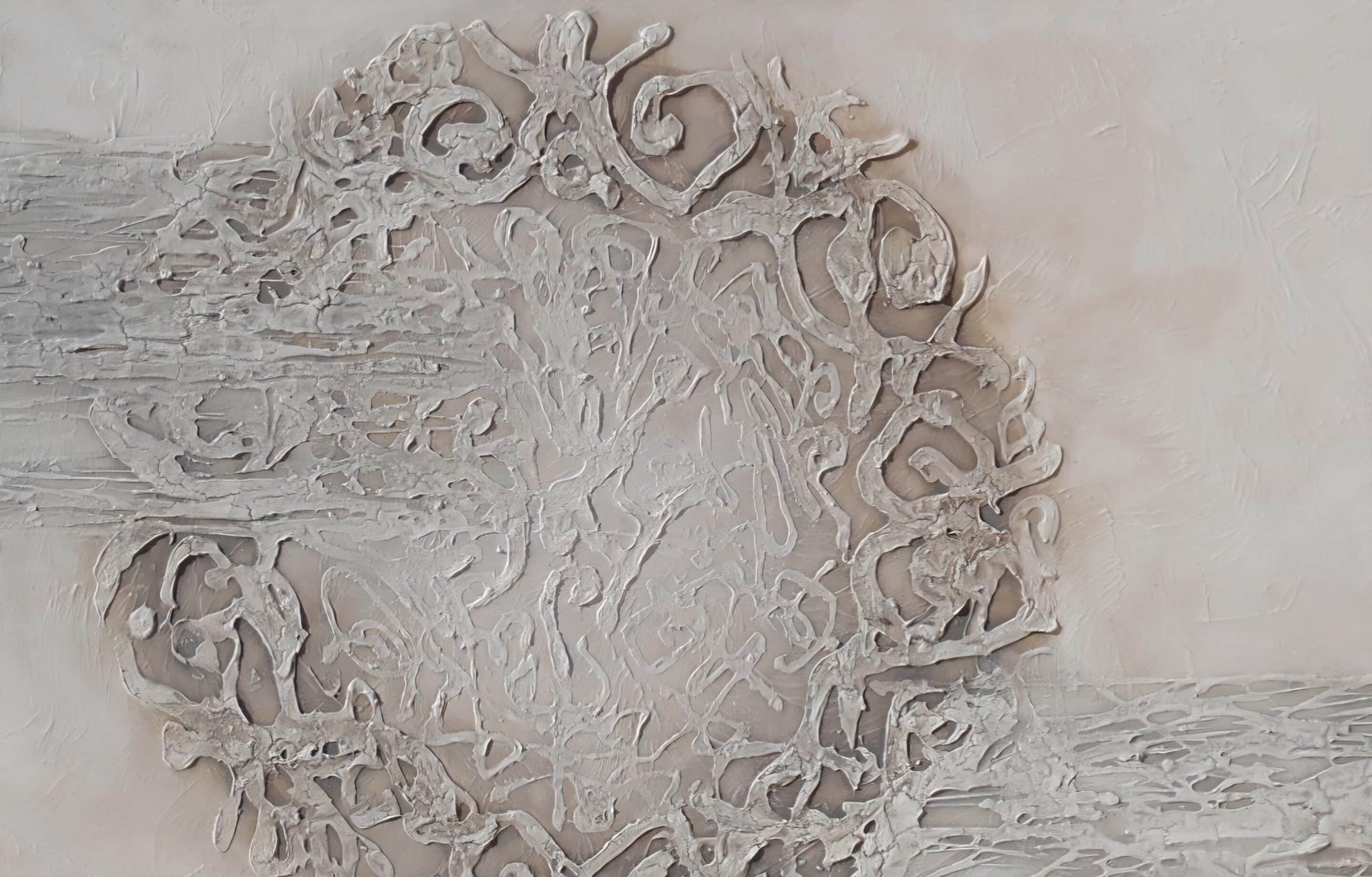 Arte contemporáneo abstracto texturizado en tonos neutros, ideal para decoración interior.