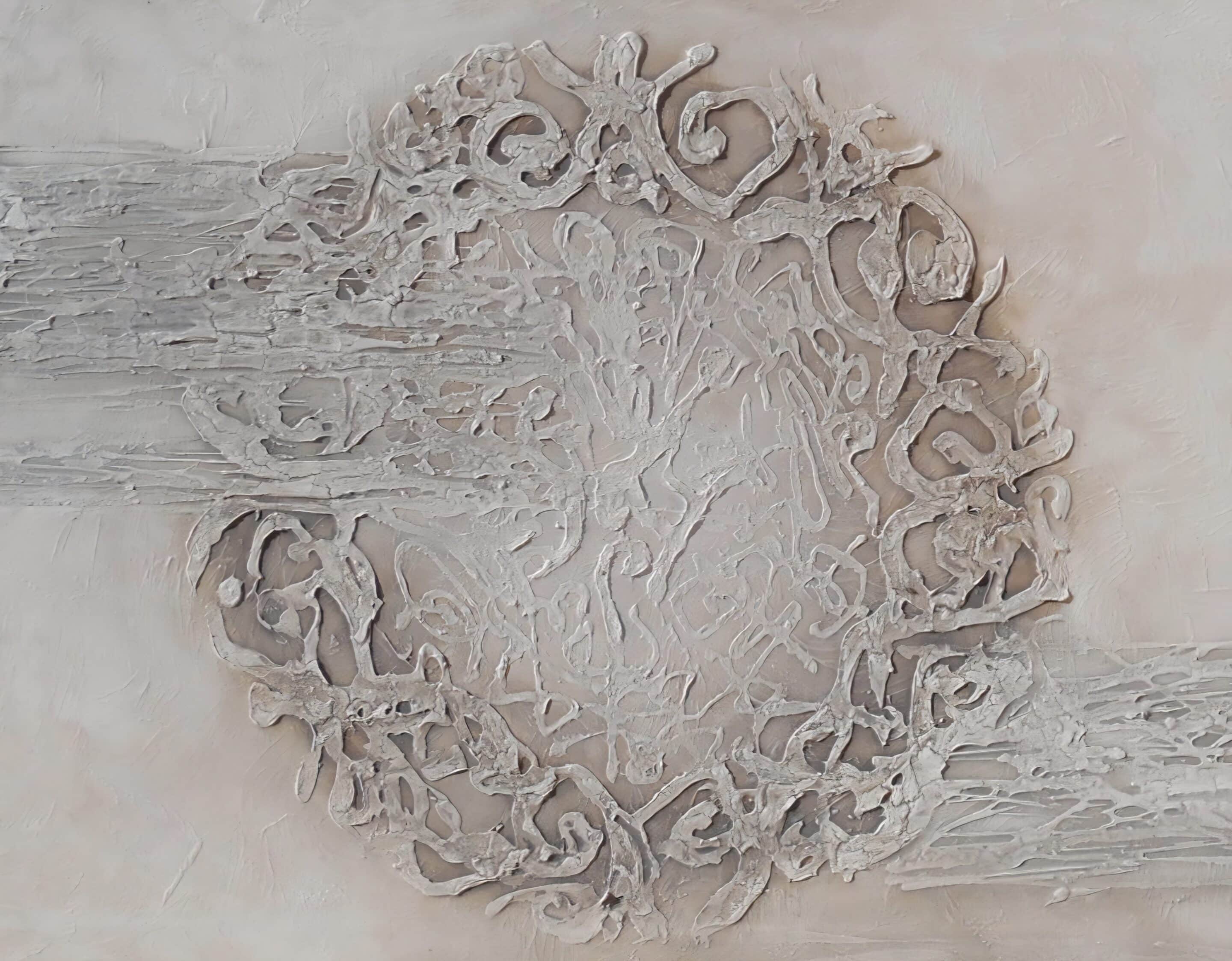 Arte contemporáneo abstracto texturizado en tonos neutros, ideal para decoración interior.