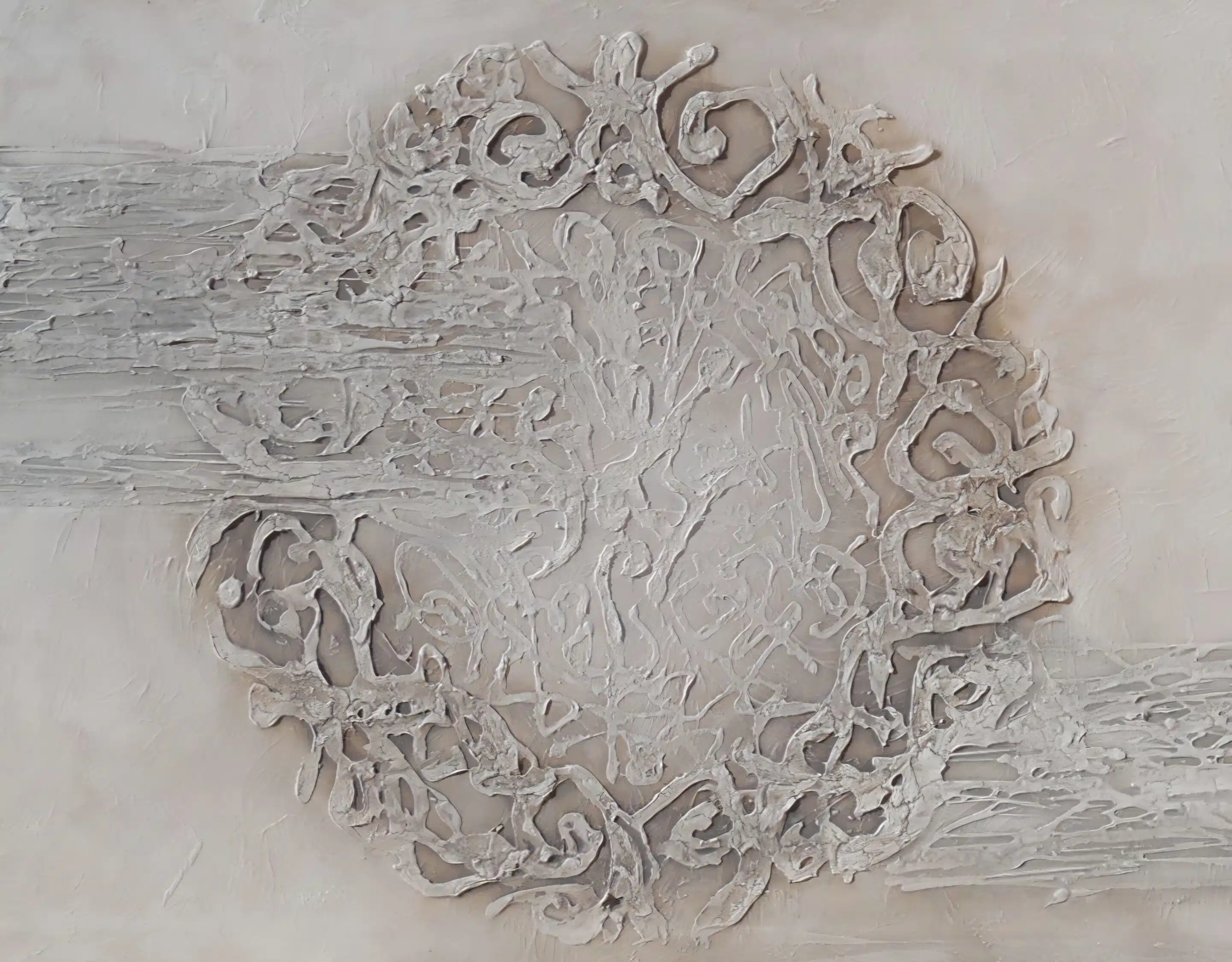 Arte contemporáneo abstracto texturizado en tonos neutros, ideal para decoración interior.