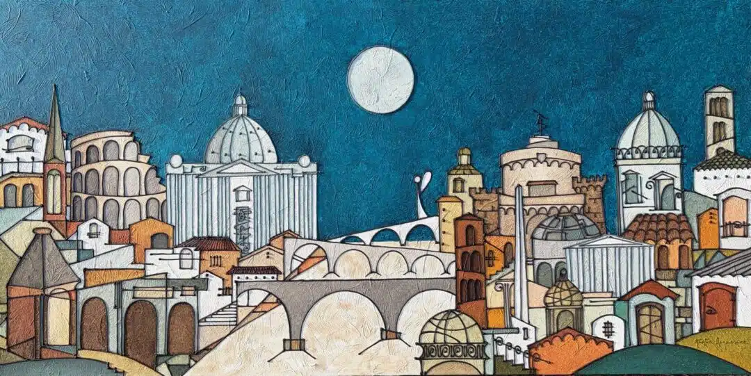 Roma estilizada con cielo Verde Petroleo